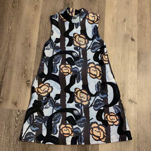 CYNTHIA ROWLEY BLUE & YELLOW FLORAL DRESS - Picture 1 of 4